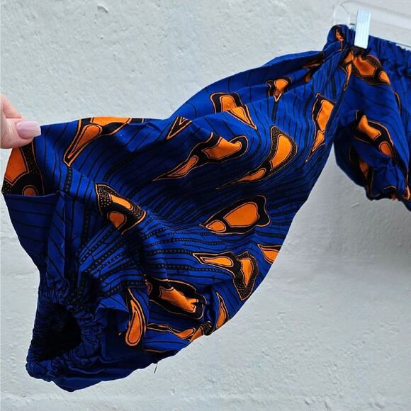 OFUURE African Print Crop Top Womens Size Small Medium Blue Orange Long Sleeves - Picture 5 of 11